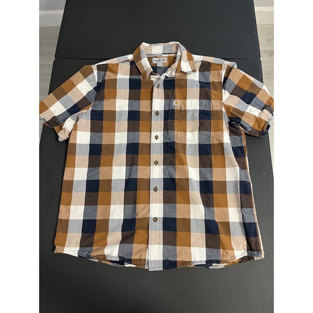 Carhartt Large Adult Button Shirt Short Sleeve Plaid Relaxed Outdoors Mens